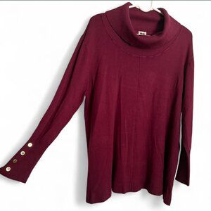 Anne Klein Women's Burgundy Red Wine mock neck turtleneck sweater Tunic